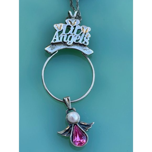 Vintage Lil Angels 925 silver Charm Holder Pendant Chain Pink charm - Picture 10 of 16